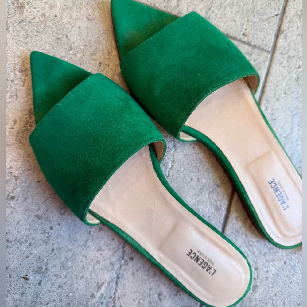 L'AGENCE Vibrant Green Suede Mules